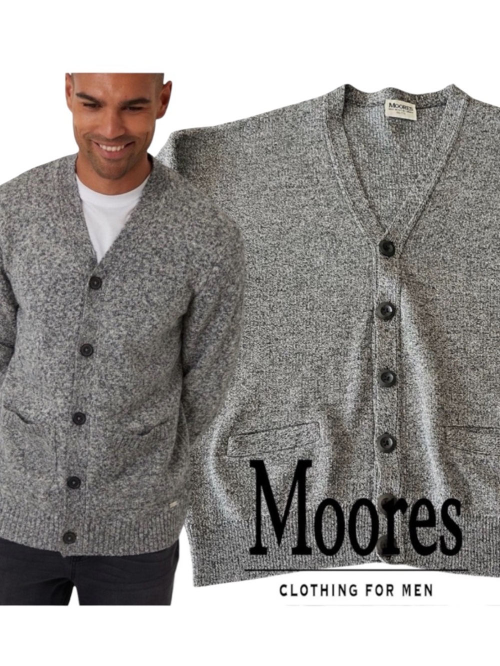 Vintage Moore's Gray V-Neck Button Grandpa Cardigan Sweater (XL)
